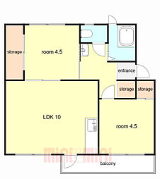 高尾台住宅2号棟 2LDKの間取図画像