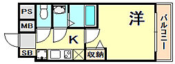 プレサンス三宮エレガンシア 1Kの間取図画像