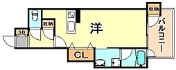 プレジール三ノ宮3 1DKの間取図画像
