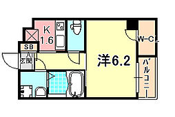 ウォームスビル神戸元町JP 1Kの間取図画像