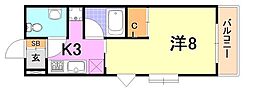 エスポワール春日野道2 1Kの間取図画像