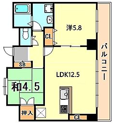 アスタ新長田タワーズコート2番館タワー棟 2LDKの間取図画像
