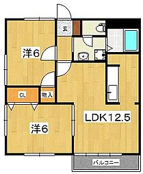 グリーンハイツ（和田河原） 2階2LDKの間取り