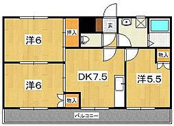 コーポ一の森 3DKの間取図画像