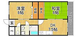 ハイライズ仙水 2DKの間取図画像
