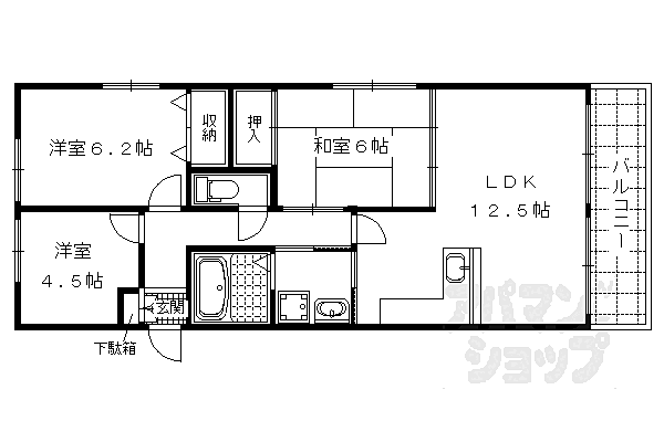 京都府京都市上京区河原町通今出川西入ル大宮町(賃貸マンション3LDK・6階・64.19㎡)の写真 その2