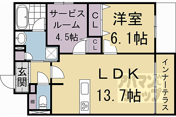 グランディールＡ＆Ｎ出町柳 201｜京都府京都市左京区田中上柳町(賃貸マンション1SLDK・2階・62.24㎡)の写真 その2