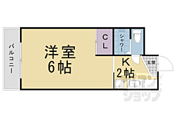 ヴィラ鴨川 2階1Kの間取り