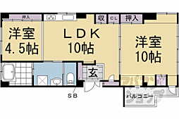 JR東海道・山陽本線 京都駅 徒歩15分の賃貸マンション 5階2LDKの間取り