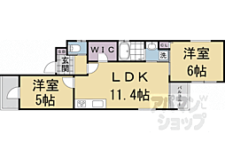京都グランデ五番館 3階2LDKの間取り