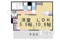 京都市営烏丸線 松ヶ崎駅 徒歩8分の賃貸アパート 1階1LDKの間取り