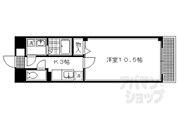 ウエスト下鴨 1階1Kの間取り