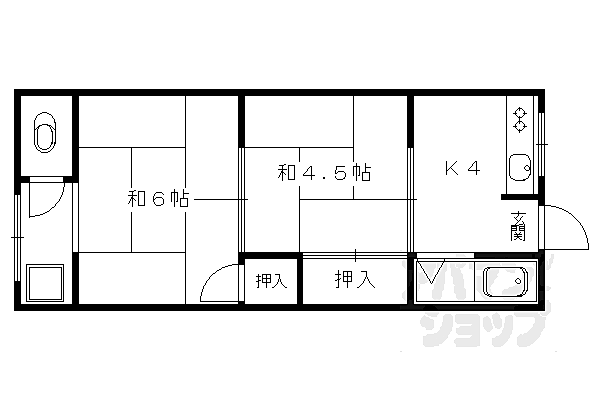 ハイツ白龍 2-B｜京都府京都市左京区一乗寺河原田町(賃貸マンション2K・2階・28.00㎡)の写真 その2