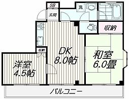 ＰＡＬ仲池上 2階2DKの間取り