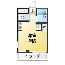 石川コーポ ワンルームの間取図画像
