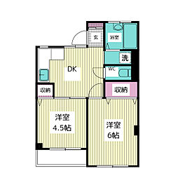 JR山手線 目黒駅 徒歩17分の賃貸マンション 2階2DKの間取り