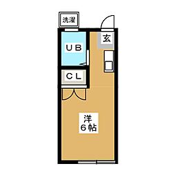東急目黒線 西小山駅 徒歩7分の賃貸アパート 2階ワンルームの間取り