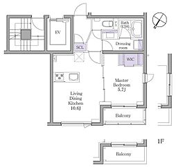 都営三田線 白金台駅 徒歩6分の賃貸マンション 1階1LDKの間取り