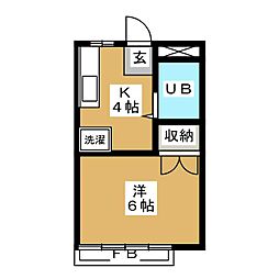 不動ハイツ 1Kの間取図画像