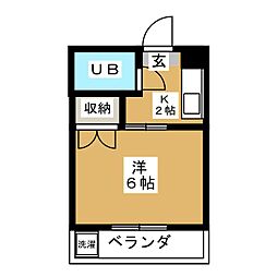 サンライズ青葉台 1Kの間取図画像