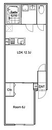 目黒区下目黒3丁目マンション 1LDKの間取図画像