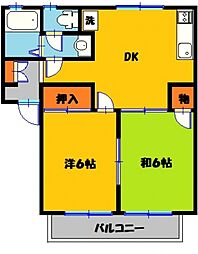 安納コーポB棟 2DKの間取図画像