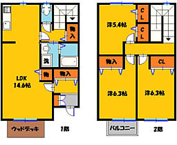 コーポサザンクロス 101号室 ｜ 栃木県宇都宮市城東１丁目（賃貸テラスハウス3LDK・2階・84.43㎡） その2