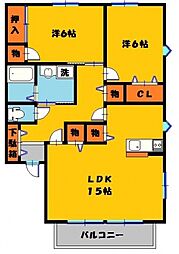 メゾン・ド・クレールB 2LDKの間取図画像