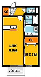シェモア・パール 1LDKの間取図画像