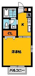 ピュアクレスト 1Kの間取図画像