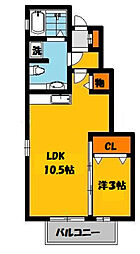 クレスト雅A 1LDKの間取図画像