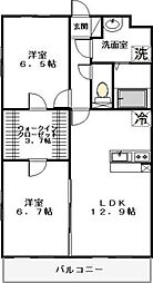 サニーサイド東宝木1 2LDKの間取図画像