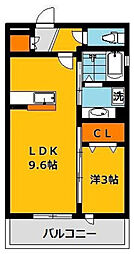 クレストコートB 1LDKの間取図画像