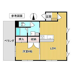 ハーネス戸祭 1LDKの間取図画像