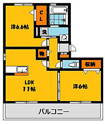 グランビューコートA 2LDKの間取図画像