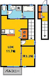 ラシードA棟 1LDKの間取図画像