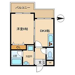サウスサイド武庫之荘 4階1DKの間取り