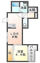 メイユール東難波 1LDKの間取図画像