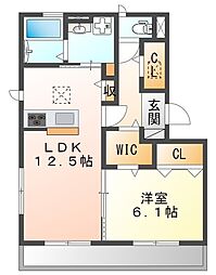 カーサイマキタカメリア 1LDKの間取図画像