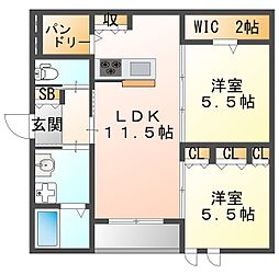 ROBUSTO東園田 2LDKの間取図画像