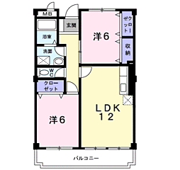 フリーダム中村 2LDKの間取図画像