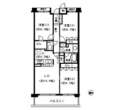 甲子園六石町ハイツ 3LDKの間取図画像