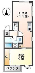 ミッキーハイム立花 1LDKの間取図画像