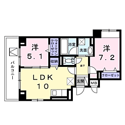 レジス城ノ堀 2LDKの間取図画像