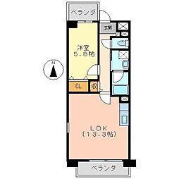 クレスト園田 1LDKの間取図画像
