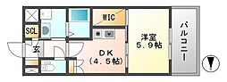 有恒五番館 1DKの間取図画像