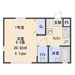 オーインII 1階1Kの間取り