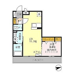 アエル大宮三橋 1LDKの間取図画像