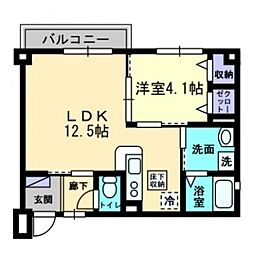 フォブール平和通 1LDKの間取図画像