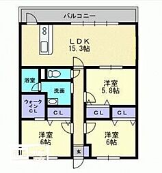 エリヴェール道後 3LDKの間取図画像